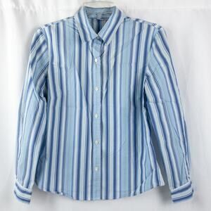 GH Bass & Co Blue White Striped Button Blouse Shirt Womens Medium